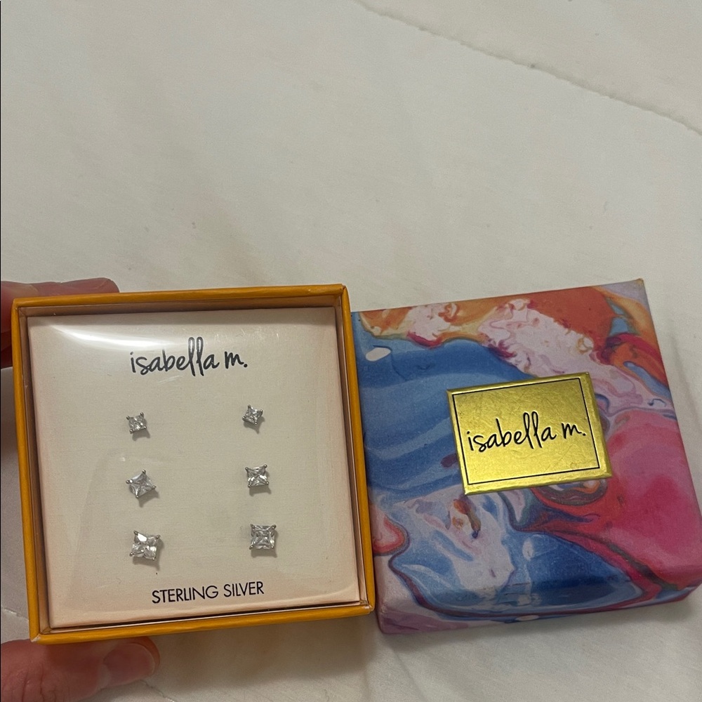 Abella Clear Cubic Zirconia Sterling Silver Stud Trio - Silver